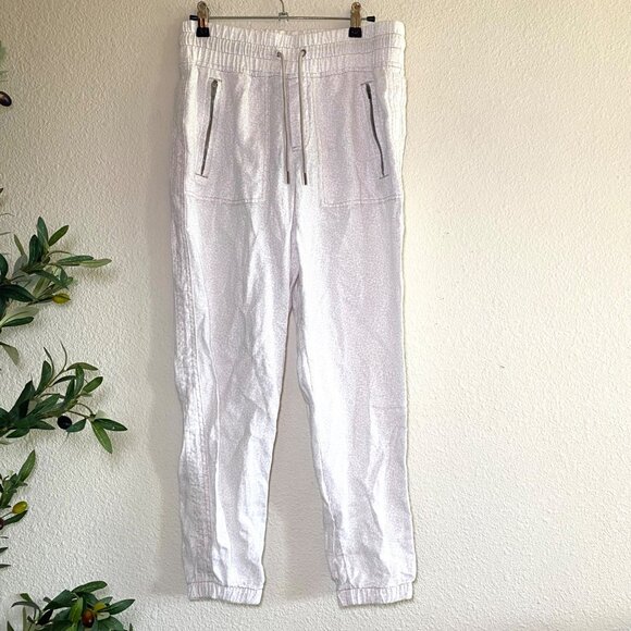 Athleta Cabo 100% Linen Jogger Micro Cheetah Print Sweatpants Light Beige - Picture 6 of 12